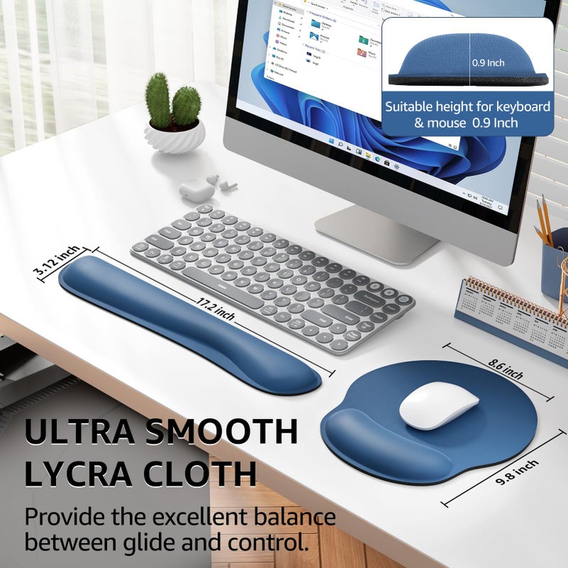 KTRIO Ergonomic Keyboard Wrist Rest and Mouse Pad with Wrist Rest Set, Memory Foam Wrist Support for Typing, Gaming, Office and Home Use, Pale Pink, Navy Blue - Image 5