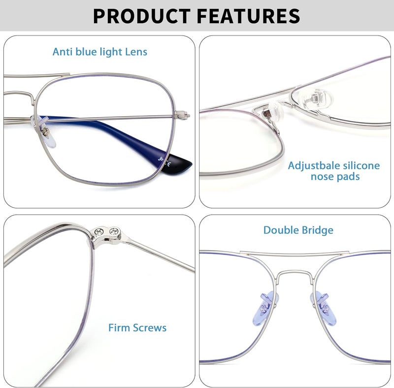 JM Aviator Blue Light Blocking Computer Glasses, Square Eye Protect Video Eyeglasses Anti Glare Men Women - Image 3