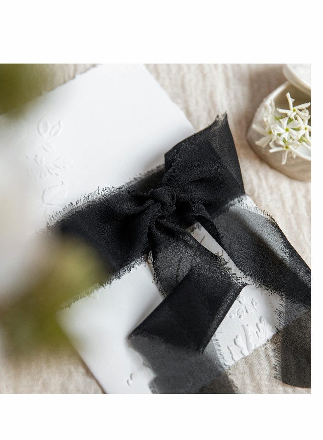 Handmade Fringe Chiffon Silk Ribbon 3 Rolls 38mm x 5Yd(4.5m) Black Ribbons Set for Wedding Invitations, Bridal Bouquets, Gifts Wrapping, DIY Crafts - Image 4