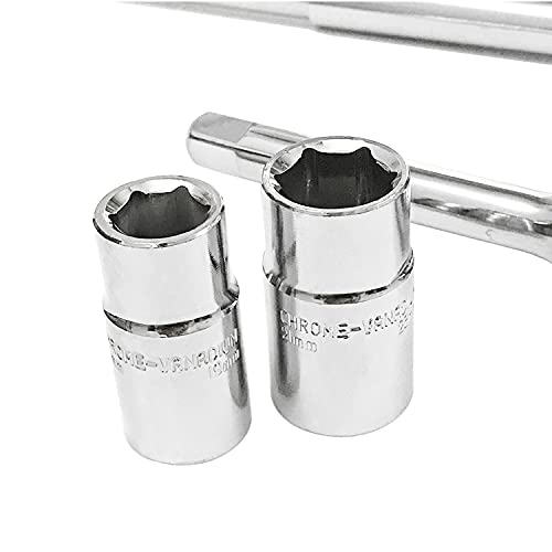 LECWOF 23" Universal Extended Lug Wrench 4 Way Heavy Duty Tire Steel Nut Set with Bag Standard Sockets 17mm 19mm 21mm 23mm for Cross Wheel Wrench (Chrome Vanadium Steel) - Image 3