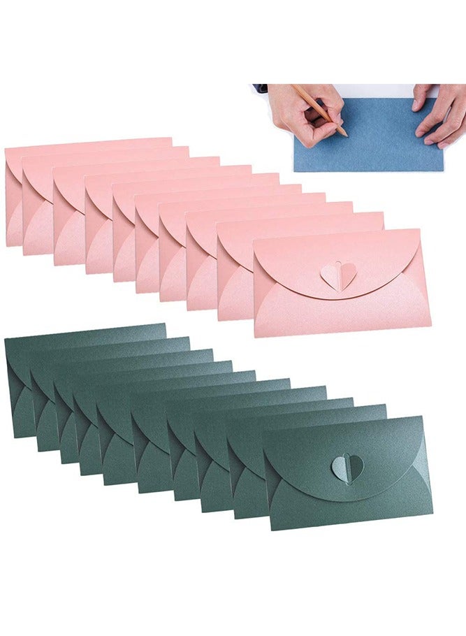 NIIMBOT 20 Pieces Mini Envelopes with Creative Vintage Lovely Heart Pearlescent Paper, Creative Vintage Cute Heart Buckle for Wedding, Birthday, Party Gift Cards, Pink/Green - Image 4