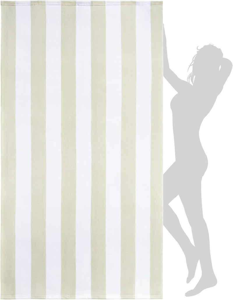 WILFA Extra Large Beach Towel - Oversized Mircofiber Beach Towel 40'' x 70'', XL Striped Lightweight Pool Towel, Big Cabana Swim Travel Towel for Adults Mens Women,Beige - Image 1
