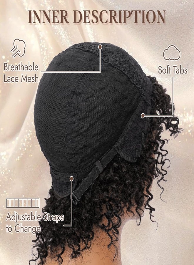 RUWISS Short Curly Human Hair Kinky Curly Wigs for Black Women Glueless Wear and Go Bob Wigs with Bangs for Women, Lightweight Wig Daily to Party Wear, FY-1330 Natural Black - Image 4