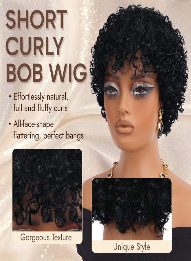 RUWISS Short Curly Human Hair Kinky Curly Wigs for Black Women Glueless Wear and Go Bob Wigs with Bangs for Women, Lightweight Wig Daily to Party Wear, FY-1330 Natural Black - Image 3