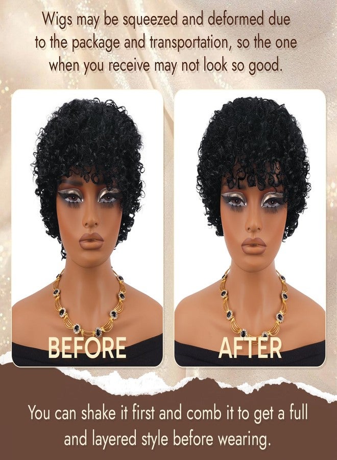 RUWISS Short Curly Human Hair Kinky Curly Wigs for Black Women Glueless Wear and Go Bob Wigs with Bangs for Women, Lightweight Wig Daily to Party Wear, FY-1330 Natural Black - Image 5
