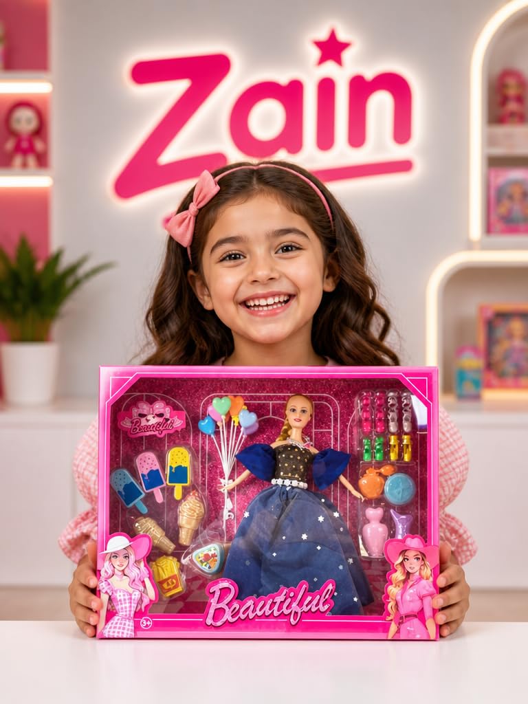 Elegant Princess Doll Deluxe Gift Set Includes Evening Gown Fashion Accessories Heart Balloons and Play Food Treats - Image 3