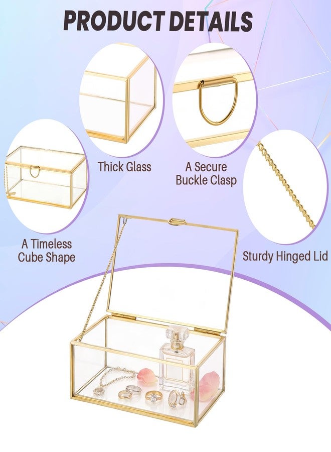 MAOPINER صندوق مجوهرات زجاجي ذهبي عتيق من ماوبينر، 5.7 × 3.5 × 2.2 بوصة، منظم عرض زجاجي مزخرف بغطاء، تصميم مستطيل شفاف للخواتم والأساور والأقراط - Image 3