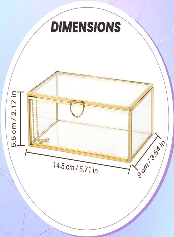 MAOPINER صندوق مجوهرات زجاجي ذهبي عتيق من ماوبينر، 5.7 × 3.5 × 2.2 بوصة، منظم عرض زجاجي مزخرف بغطاء، تصميم مستطيل شفاف للخواتم والأساور والأقراط - Image 2