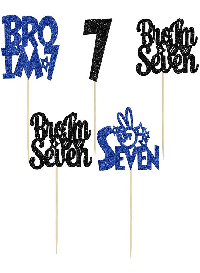 Ephlyn 24Pcs Bro I'm 7 Cupcake Toppers Glitter Boy 7th Birthday Cupcake Pick Decorations for Cheers to Seven Years Old Big Brother 7th Birthday Party Supplies - Image 3
