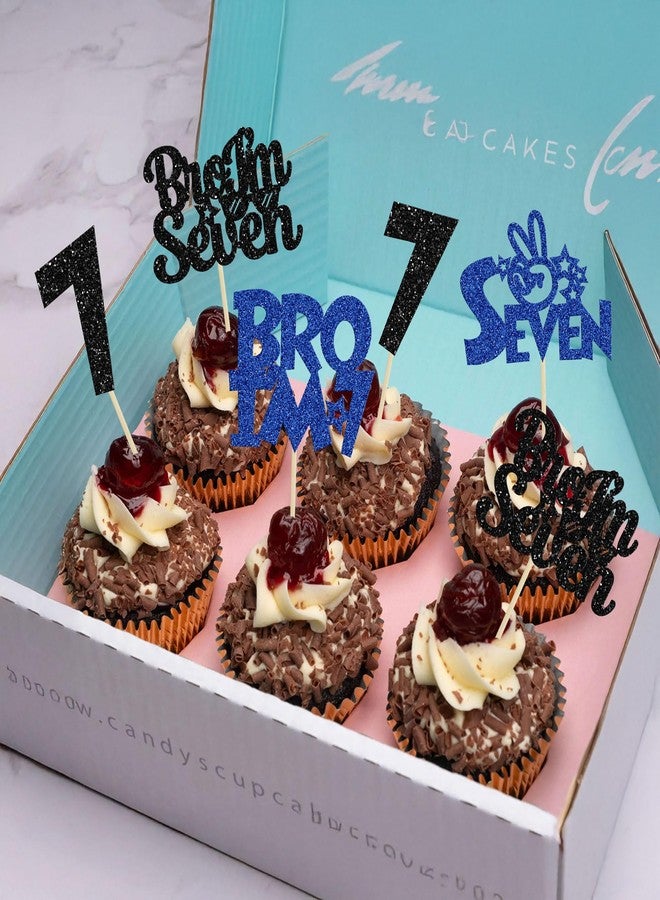 Ephlyn 24Pcs Bro I'm 7 Cupcake Toppers Glitter Boy 7th Birthday Cupcake Pick Decorations for Cheers to Seven Years Old Big Brother 7th Birthday Party Supplies - Image 4