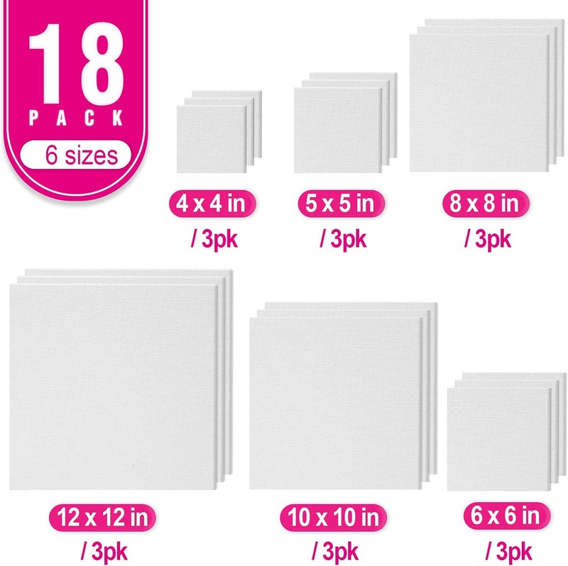 Phoenix Square Canvases for Painting - 18 Pack Canvas Boards Multipack 4x4,5x5,6x6,8x8,10x10,12x12 in 8 Oz Triple Primed Cotton Flat White Blank Canvas Panels Bulk Pack for Acrylic & Oil Paints - Image 2