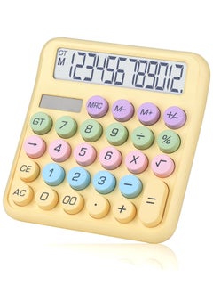 Excefore Mechanical Desktop Calculator, Cute Calculator, 12 Digit, Dual Solar Power and Battery, Large LCD Display, Big Buttons for Home, Office, School, and Business (Yellow)  - Image 1