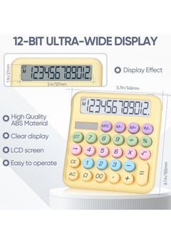 Excefore Mechanical Desktop Calculator, Cute Calculator, 12 Digit, Dual Solar Power and Battery, Large LCD Display, Big Buttons for Home, Office, School, and Business (Yellow)  - Image 2