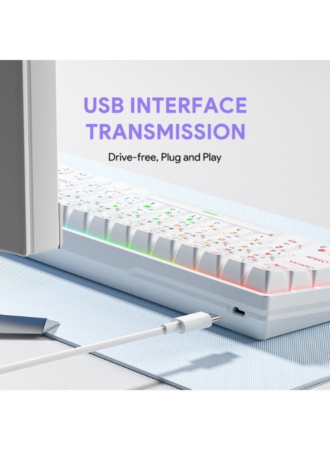 أوتشوانغ لوحة مفاتيح ميكانيكية مكونة من عربية 68 مفتاحًا، كيبورد سويتش أحمر هجينة خفيفة الوزن سلكية صغيرة الحجم لأجهزة الكمبيوتر الشخصية وأجهزة Mac ولوحة مفاتيح ألعاب إلكترونية محمولة - باللون أبيض - Image 3