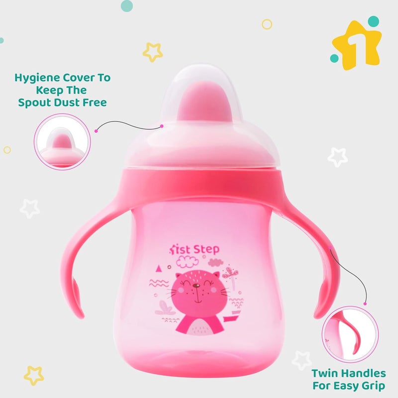1st Step مجموعة 1ST STEP غير اللامعة خالية من BPA زجاجة شرب بفتحة صلبة مع مقبضين لسهولة الإمساك - وردي - Image 4