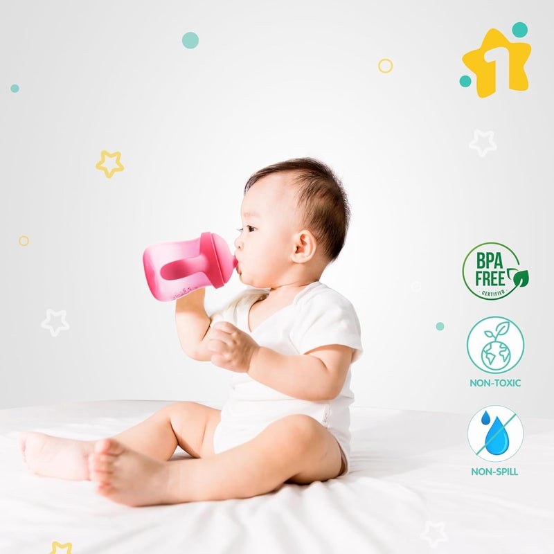 1st Step مجموعة 1ST STEP غير اللامعة خالية من BPA زجاجة شرب بفتحة صلبة مع مقبضين لسهولة الإمساك - وردي - Image 3