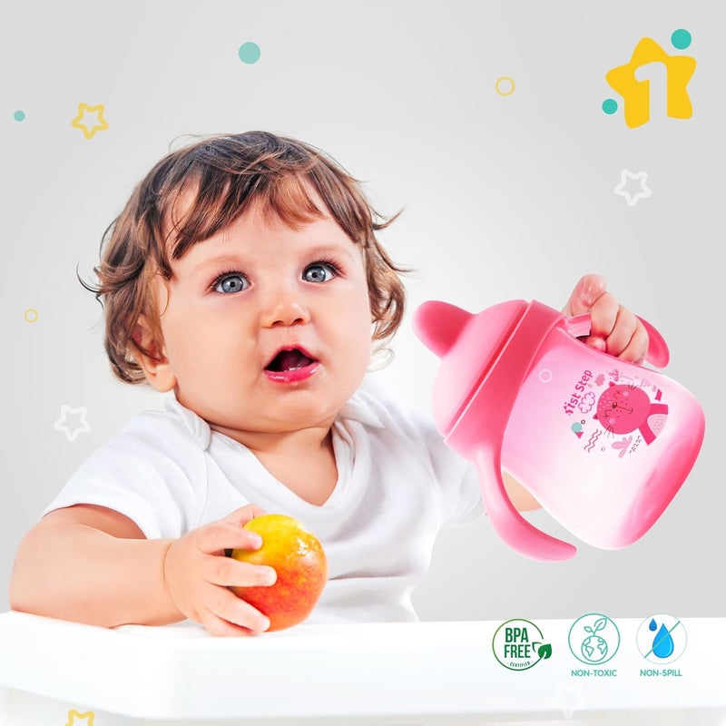 1st Step مجموعة 1ST STEP غير اللامعة خالية من BPA زجاجة شرب بفتحة صلبة مع مقبضين لسهولة الإمساك - وردي - Image 2
