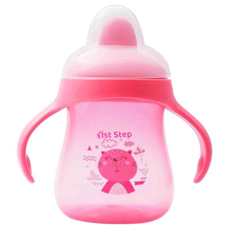 1st Step مجموعة 1ST STEP غير اللامعة خالية من BPA زجاجة شرب بفتحة صلبة مع مقبضين لسهولة الإمساك - وردي - Image 1