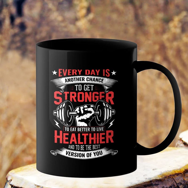 YaaNaa Printed Coffee Mug Gym Design Everyday is Another Chance Gifts for Gym Lovers Fitness Enthusiast Gifts for Coach Office Desk Gift for Mens for Body Builders R2224BP - Image 3