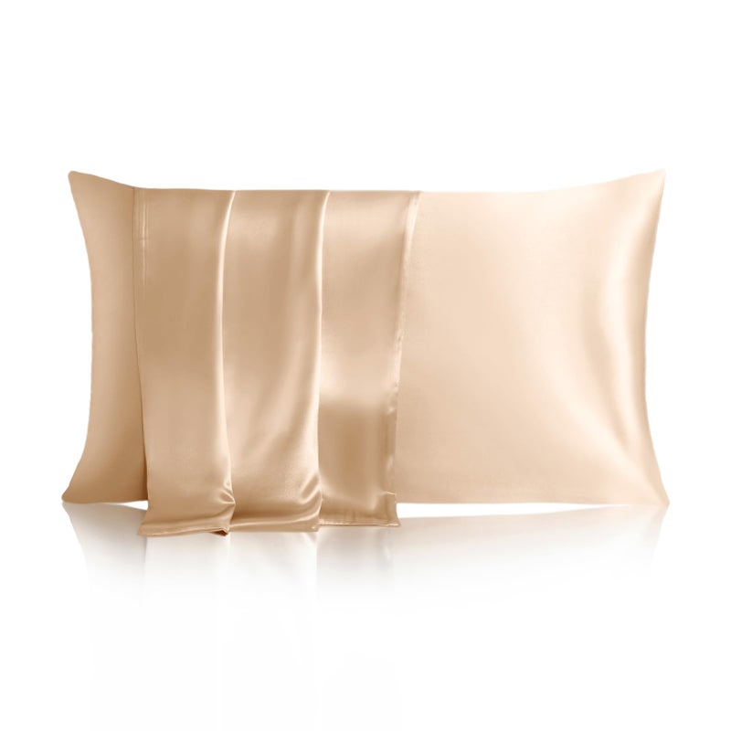 THXSILK Silk Pillowcase 22 Momme Pure Mulberry Silk Pillowcases with Hidden Zipper Soft Breathable Pillow Cover for Hair and Skin Standard Champagne