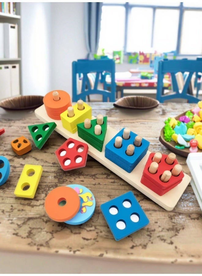 أوتدور.ماركت لعبة فرز وتكديس الأشكال الخشبية للأطفال من عمر 1 إلى 3 سنوات، لعبة تعليمية مونتيسوري للتعرف على الألوان والأشكال الهندسية، تنمية المهارات الحركية الدقيقة، هدية تعليمية للأولاد والبنات - Image 4