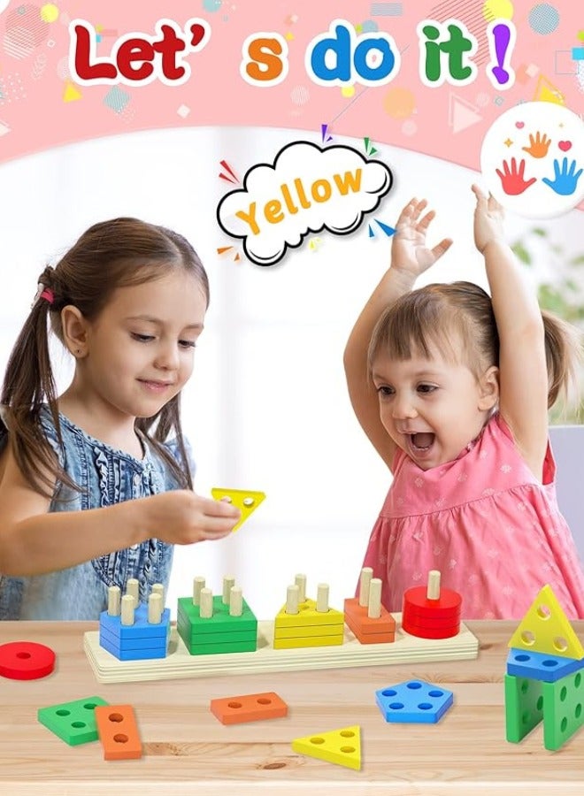 أوتدور.ماركت لعبة فرز وتكديس الأشكال الخشبية للأطفال من عمر 1 إلى 3 سنوات، لعبة تعليمية مونتيسوري للتعرف على الألوان والأشكال الهندسية، تنمية المهارات الحركية الدقيقة، هدية تعليمية للأولاد والبنات - Image 5