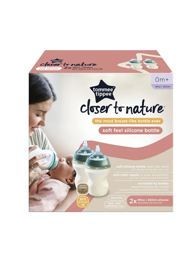 tommee tippee Pack Of 2 Closer To Nature Soft Feel Silicone Baby Bottles - 260Ml