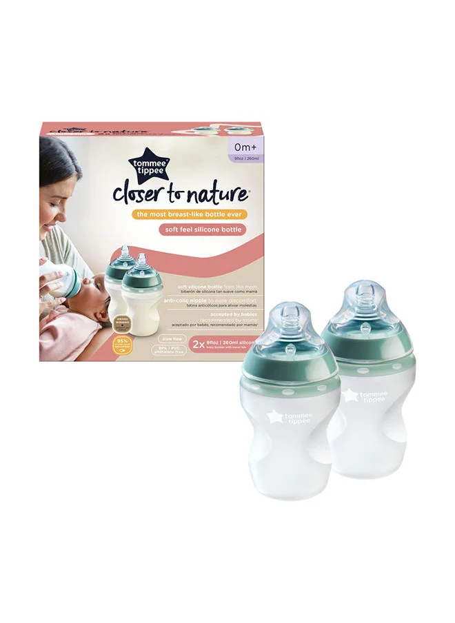 تومي تيبي Pack Of 2 Closer To Nature Soft Feel Silicone Baby Bottles - 260Ml