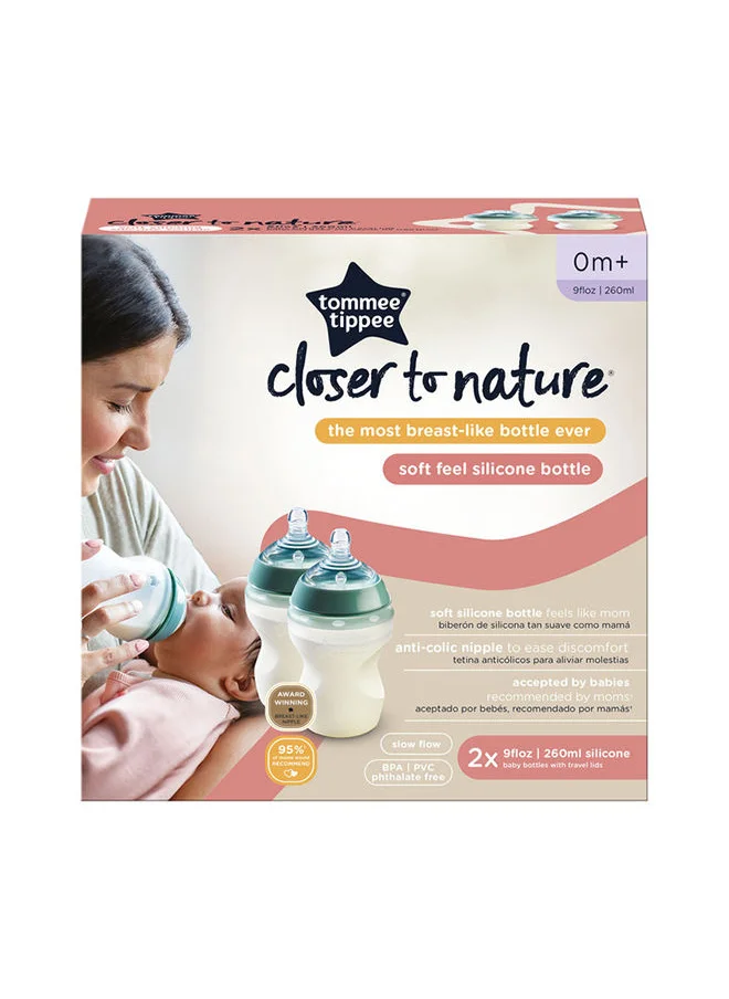 tommee tippee Pack Of 2 Closer To Nature Soft Feel Silicone Baby Bottles - 260Ml