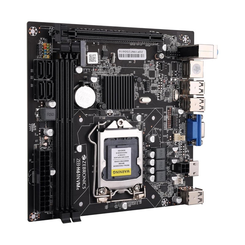 ZEBRONICS H61-NVMe Micro-ATX Motherboard for LGA 1155 Socket, Supports Intel 2nd & 3rd Generation Processors, M.2 Slot, 5.1 Audio, DDR3 1600 MHz, Ports (RJ45 | SATA | USB | HDMI) - Image 2
