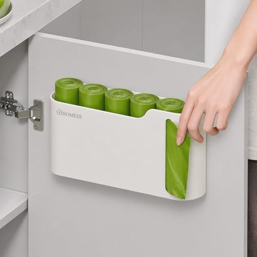 HOMEZE Wall-Mounted Garbage Bag Dispenser | Punch-Free No-Drill Trash Bag Storage Organizer for Kitchen, Bathroom & Office | Space-Saving Refillable Waste Bag Holder Box (Durable & Compact Design) - Image 1
