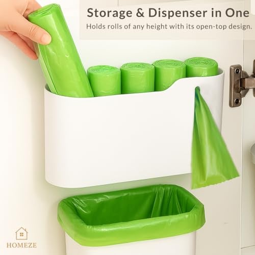 HOMEZE Wall-Mounted Garbage Bag Dispenser | Punch-Free No-Drill Trash Bag Storage Organizer for Kitchen, Bathroom & Office | Space-Saving Refillable Waste Bag Holder Box (Durable & Compact Design) - Image 4
