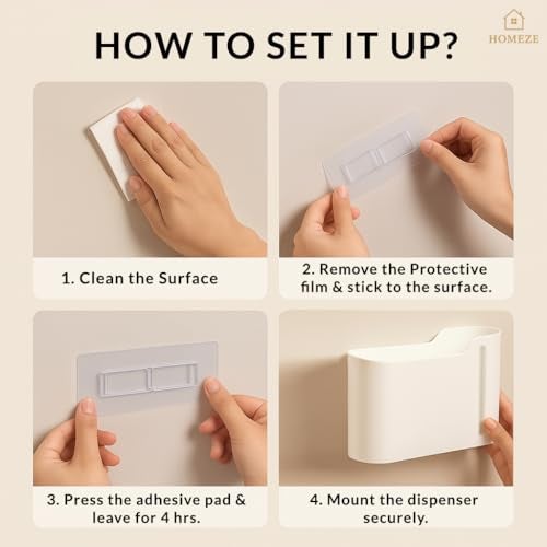 HOMEZE Wall-Mounted Garbage Bag Dispenser | Punch-Free No-Drill Trash Bag Storage Organizer for Kitchen, Bathroom & Office | Space-Saving Refillable Waste Bag Holder Box (Durable & Compact Design) - Image 3