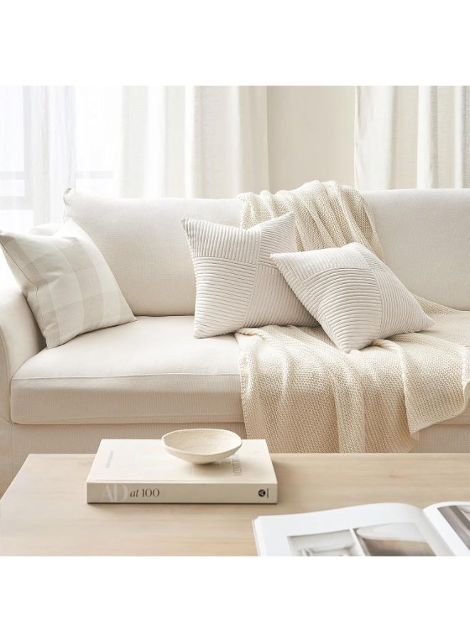 سيوسي Corduroy Cushion Cover, Patchwork Pinwheel Design Pillowcase, Square Boho Decorative Pillow Cover with Invisible Zipper, for Living Room Sofa, Bedroom Bed Decor(Cream, 45x45 cm, 2-Piece) - Image 4