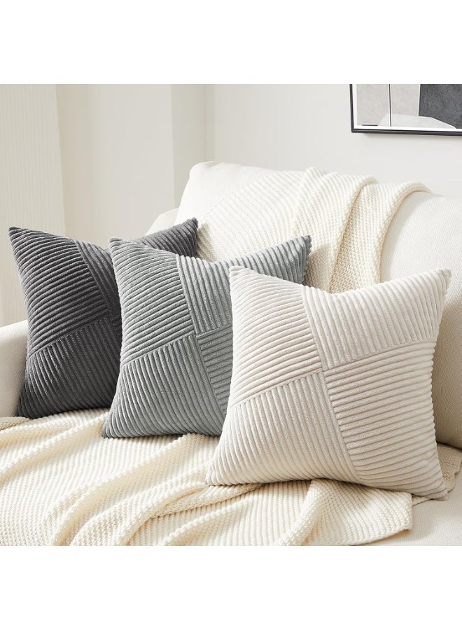 سيوسي Corduroy Cushion Cover, Patchwork Pinwheel Design Pillowcase, Square Boho Decorative Pillow Cover with Invisible Zipper, for Living Room Sofa, Bedroom Bed Decor(Cream, 45x45 cm, 2-Piece) - Image 5