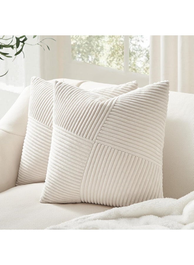 سيوسي Corduroy Cushion Cover, Patchwork Pinwheel Design Pillowcase, Square Boho Decorative Pillow Cover with Invisible Zipper, for Living Room Sofa, Bedroom Bed Decor(Cream, 45x45 cm, 2-Piece) - Image 1