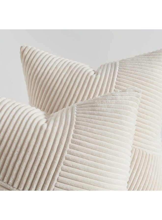 سيوسي Corduroy Cushion Cover, Patchwork Pinwheel Design Pillowcase, Square Boho Decorative Pillow Cover with Invisible Zipper, for Living Room Sofa, Bedroom Bed Decor(Cream, 45x45 cm, 2-Piece) - Image 3