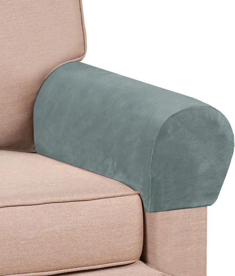 Chaexii Soft Sofa Armrest Covers, Skin-Friendly Stretch Polyester Armrest Covers, Comfortable Scratch Resistant Sofa Armrest Cover for Square Armrest/Curved Armrest/Reclining Armrest, One Pair,Stone Blue - Image 1