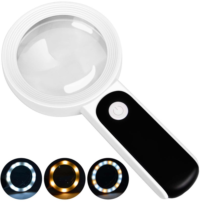 JMH Magnifying Glass with Light, High Magnification Handheld Large Magnifying Glass 18LED Cold and Warm Light with 3 Modes, Illuminated Lighted Magnifier for Seniors Reading, Coins, Jewelry, Exploring - Image 1