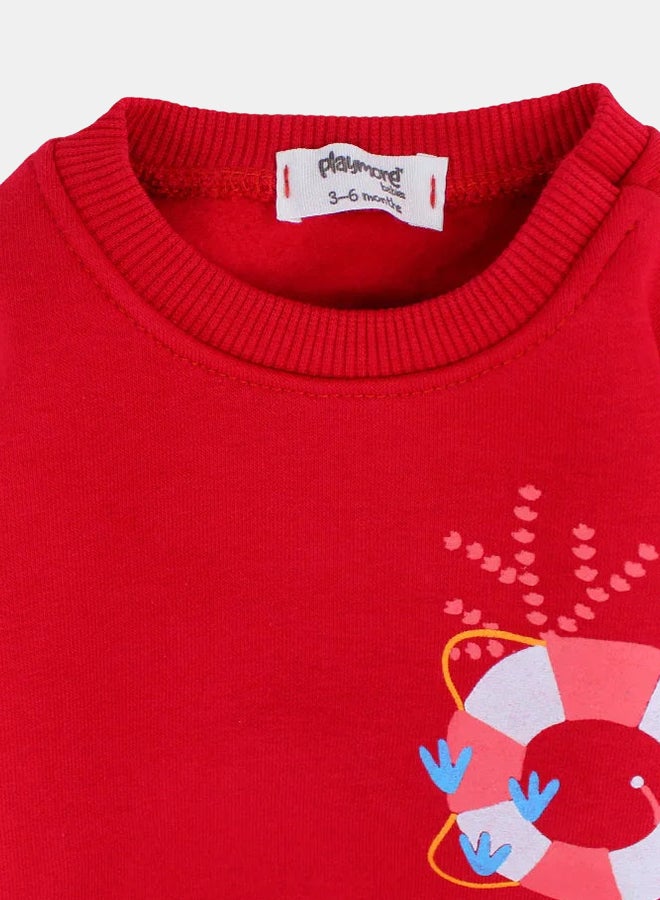 playmore Baby Girls Sweatshirt – Red with “Born Swimmer” Print - Image 3