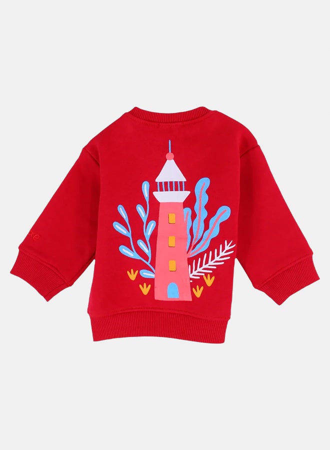 playmore Baby Girls Sweatshirt – Red with “Born Swimmer” Print - Image 2