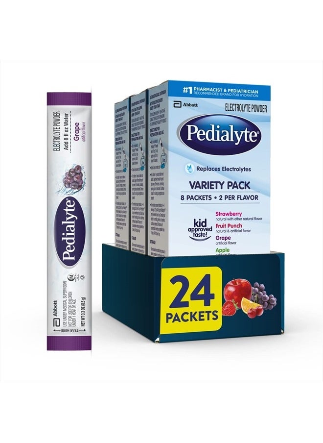 Pedilayte Pedialyte Electrolyte Powder Packets, Variety Pack, Hydration Drink, 8 Count (Pack of 3) Single-Serving Powder Packets  - Image 1