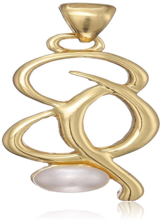 قلادة إستيل مطلية بالذهب عيار 24 قيراطاً بتصميم منحني مرصعة باللؤلؤ للنساء