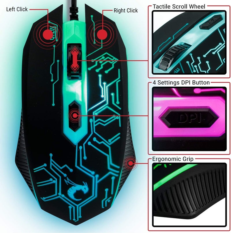 Orzly Gaming Keyboard and Mouse and Mouse pad and Gaming Headset, Wired LED RGB Backlight Bundle for PC Gamers and Xbox and PS4 Users - 4 in 1 Edition Hornet RX-250 - Image 4