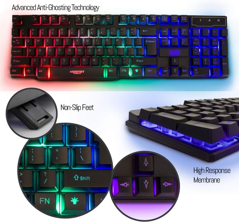 Orzly Gaming Keyboard and Mouse and Mouse pad and Gaming Headset, Wired LED RGB Backlight Bundle for PC Gamers and Xbox and PS4 Users - 4 in 1 Edition Hornet RX-250 - Image 2