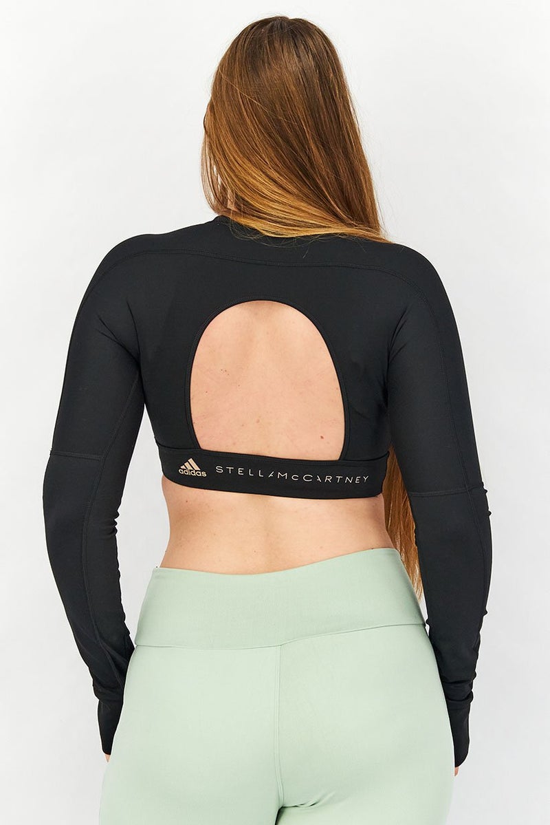 Adidas أديداس بواسطة ستيلا مكارتني بلوزة رياضية نسائية بأكمام طويلة، سوداء - Image 3