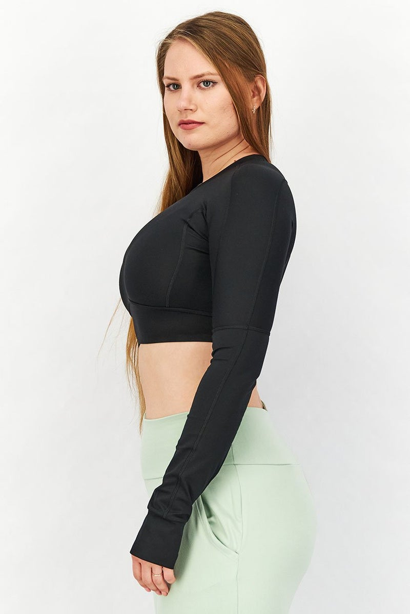 Adidas أديداس بواسطة ستيلا مكارتني بلوزة رياضية نسائية بأكمام طويلة، سوداء - Image 2