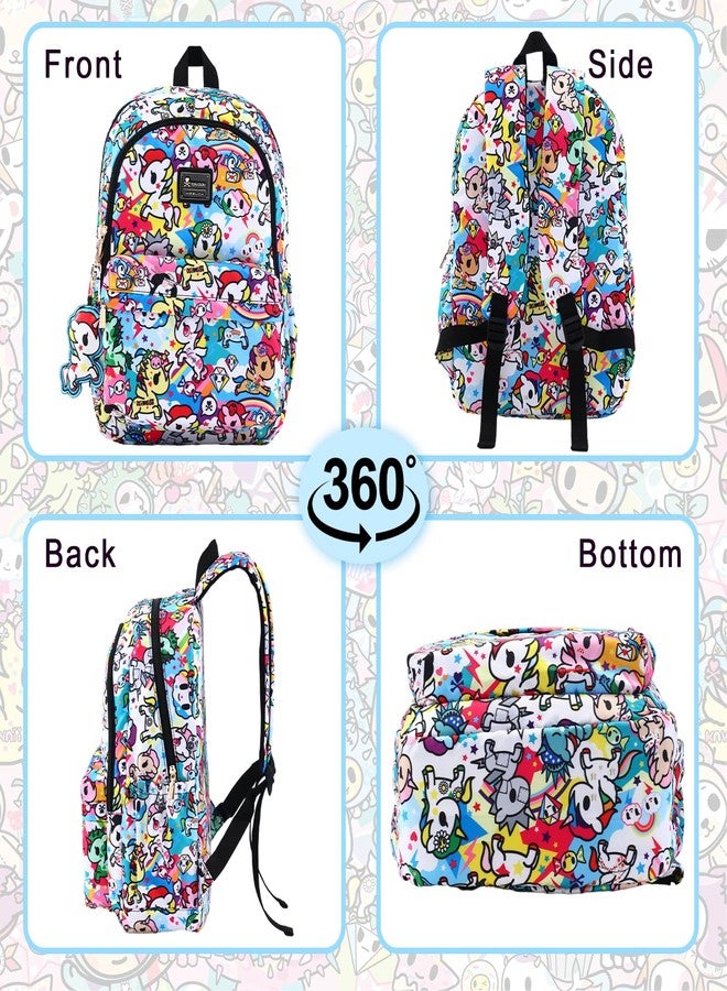 Tokidoki حقيبة ظهر قماش توكيدوكي للنساء، متينة للأعمال تناسب حاسوب محمول بحجم 15.6 بوصة، حقيبة كمبيوتر، حقيبة ظهر للحياة اليومية، حقيبة يومية عصرية، حقائب أنمي (قوس قزح) - Image 3