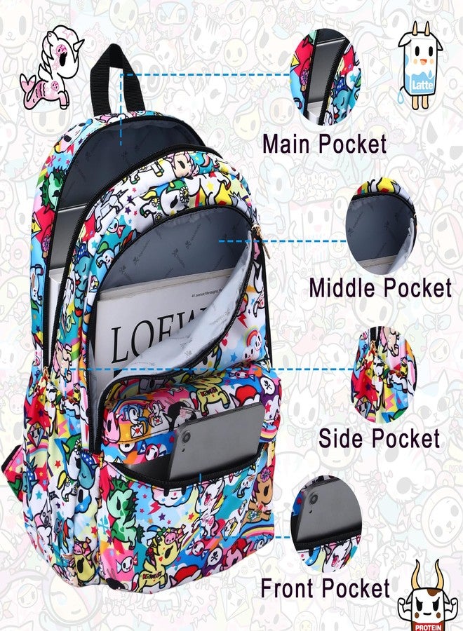 Tokidoki حقيبة ظهر قماش توكيدوكي للنساء، متينة للأعمال تناسب حاسوب محمول بحجم 15.6 بوصة، حقيبة كمبيوتر، حقيبة ظهر للحياة اليومية، حقيبة يومية عصرية، حقائب أنمي (قوس قزح) - Image 4