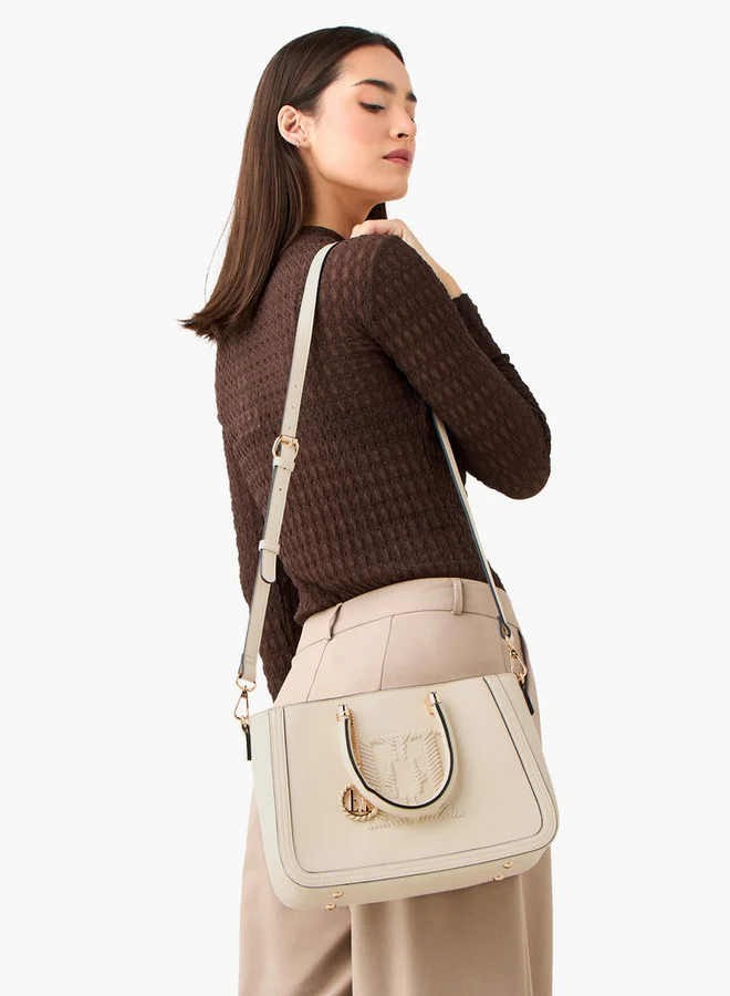 ELLE Stitch Detail Tote Bag with Zip Closure